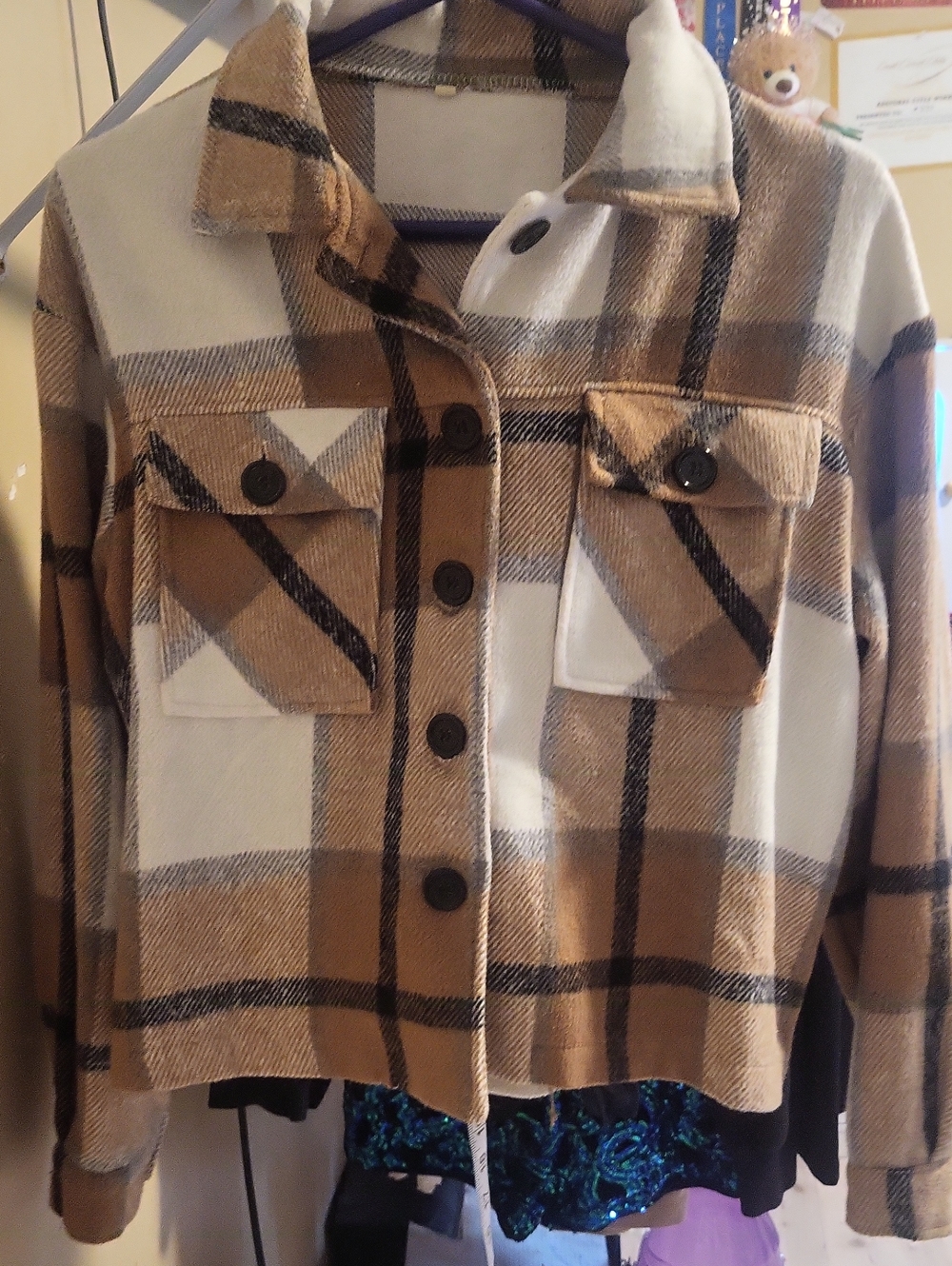 Plaid Shacket Jacket in Cream and Brown
